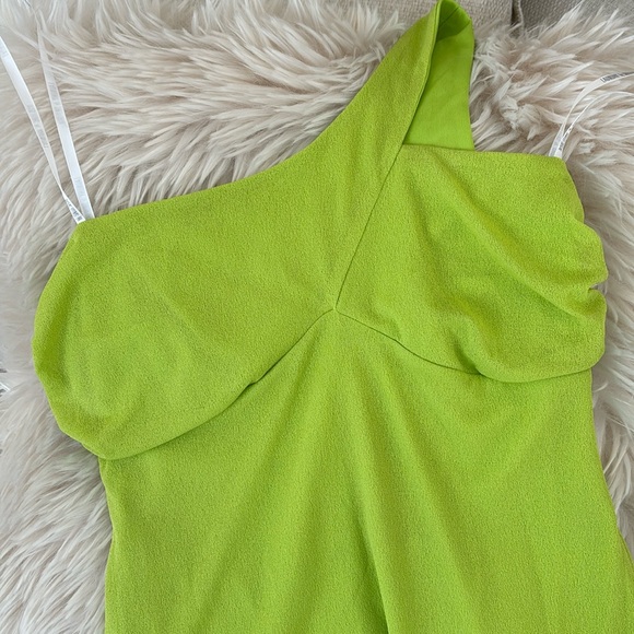 NWT Laundry by Shelli Segal asymmetrical one shoulder Crepe dress Lime Size 6 - Picture 8 of 13